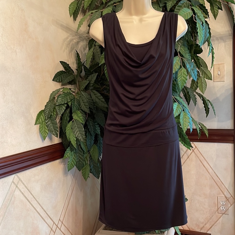 NEW YORK & CO BLACK DRAPE NECK DRESS